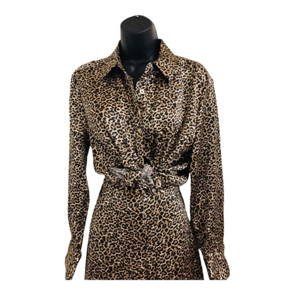 Nicole Miller NY animal print silky pajama look button down shirt & pantsuit set - Picture 10 of 16